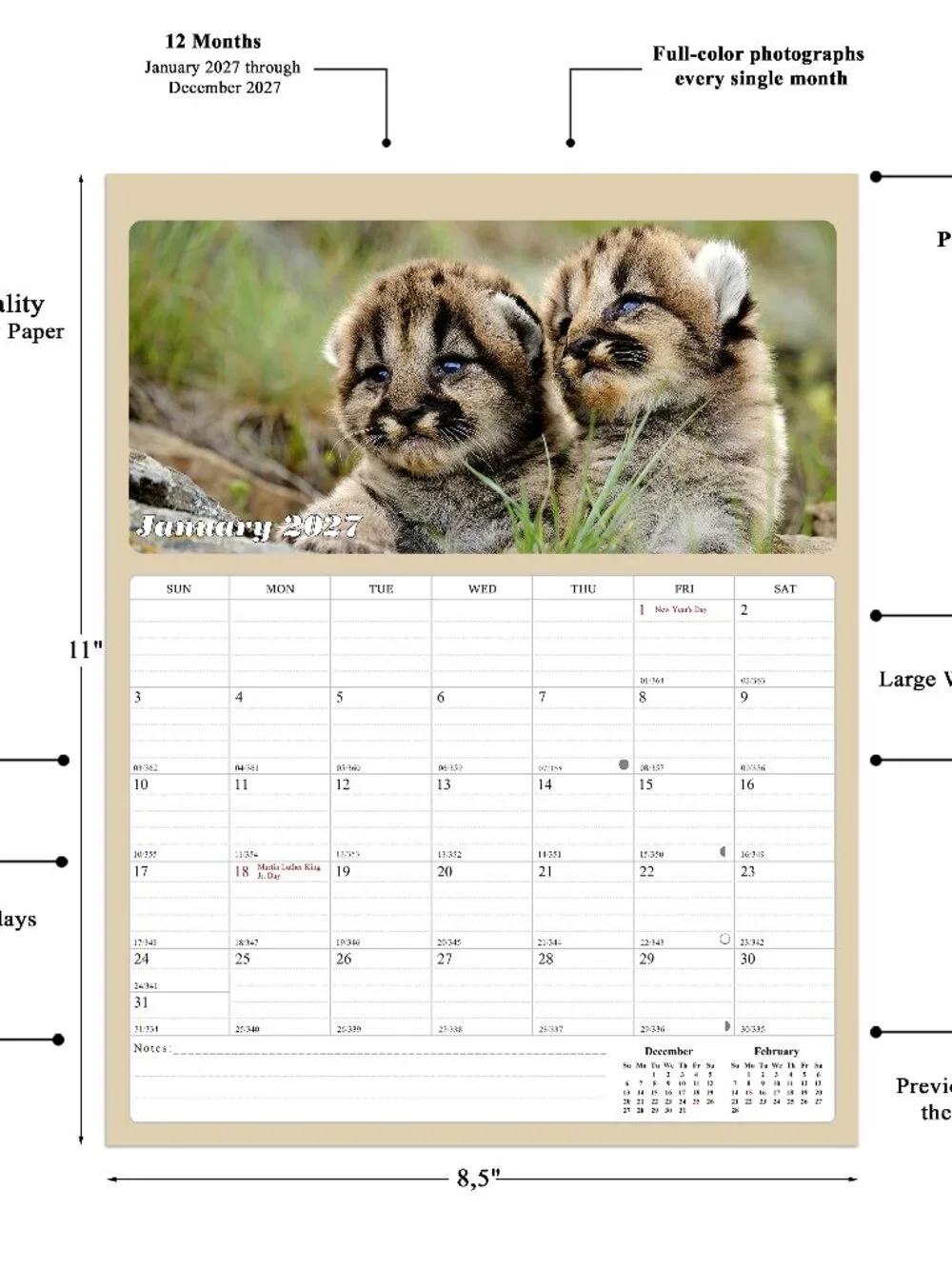 2027 Calendar Magnetic Peel & Stick 12 Months 8.5